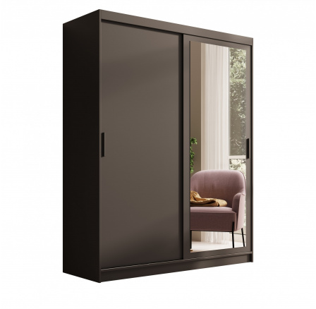 Šatní skříň s posuvnými dveřmi a zrcadlem Hailey 160 Černá+Černá