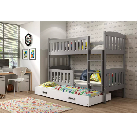 Dětská patrová postel KUBUS 3 s přistýlkou 90x200 cm, bez matrace, Grafit/Bílá