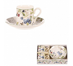 Hrneček s podšálky po 2 kusech - dárkový set, porcelán, bílý s lesními plody