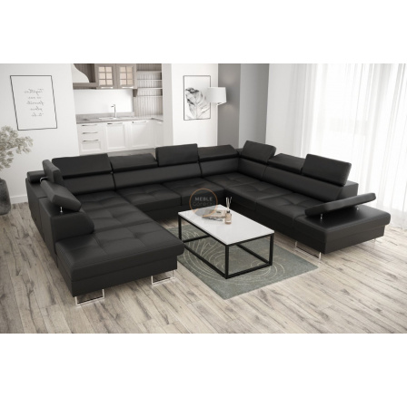 Rohová sedací souprava GALAXY MAX I s funkcí spaní 280X350X225 přírodní kůže - černá kůže, Pravá strana