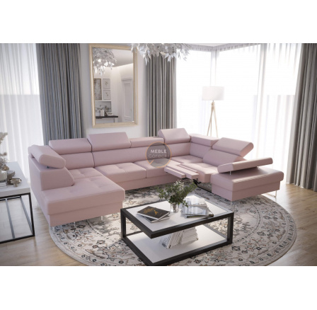 Rohová sedací souprava GALAXY MAX II , relax s funkcí spaní 215x350x170 přírodní kůže - pravá, Béžová kůže