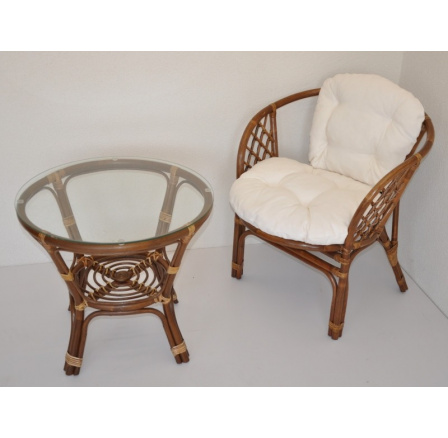 Ratanová sedací souprava Bahama 1+1 hnědá, polstr bílý