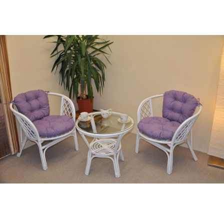 Ratanová sedací souprava Bahama bílá 2+1, polstry fialový melír Ratanová sedací souprava Bahama bílá 2+1, polstry fialový melír