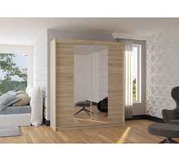 Šatní skříň s posuvnými dveřmi a zrcadlem BALANCE 180 Sonoma+Sonoma