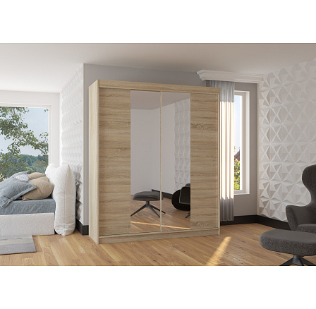 Šatní skříň s posuvnými dveřmi a zrcadlem BALANCE 180 Sonoma+Sonoma Šatní skříň s posuvnými dveřmi a zrcadlem BALANCE 180 Sonoma+Sonoma