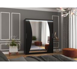 Posuvná skříň se zrcadlem a LED osvětlením DOLORES 180 Černá+Černá