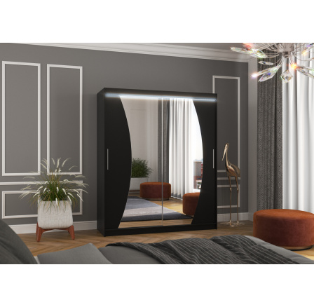 Posuvná skříň se zrcadlem a LED osvětlením DOLORES 180 Černá+Černá