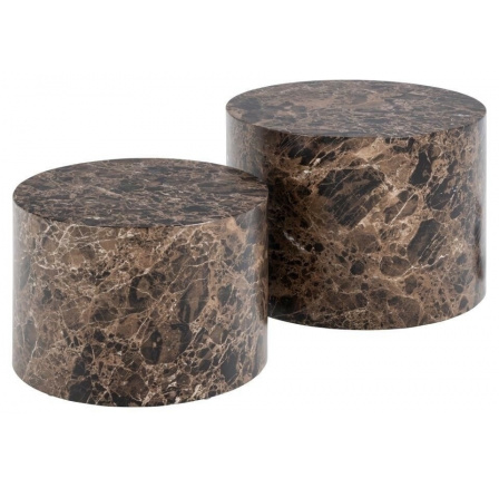 Sada 2 stolků Dice kulaté mramor hnědý Sada 2 stolků Dice kulaté mramor hnědý