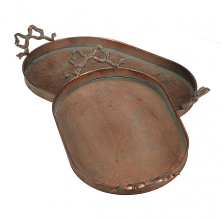 Tác kovový - oválný s mašlemi, měděný, cena za sadu 2 ks