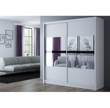 Šatní skříň BATUMI 203, bílá/grafitové zrcadlo/černé sklo Šatní skříň BATUMI 203, bílá/grafitové zrcadlo/černé sklo