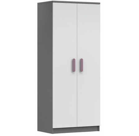 Šatní skříň 2D SMYK II - 06, Šedá/Bílá/Vřes