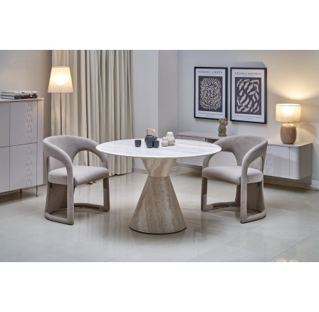 ABBOT stůl kulatý, světlý travertin