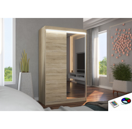 Posuvná skříň se zrcadlem a LED osvětlením REWENA 120 Sonoma+Sonoma