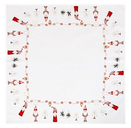 Ubrus bílý - vánoční, okraje se skřítky, 100% polyester, 80 x 80 cm