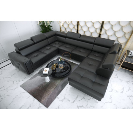 Rohová sedací souprava ORION MAX I s funkcí spaní 225X350X255 cm přírodní kůže - černá kůže, Levá strana