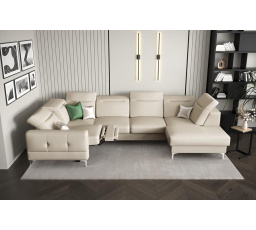 Rohová sedací souprava MALIBU MAX II , relax 180x350x182 cm přírodní kůže - Kůže ecru, Levá strana