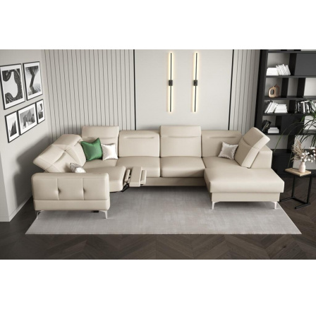Rohová sedací souprava MALIBU MAX II , relax 180x350x182 cm přírodní kůže - Kůže ecru, Levá strana