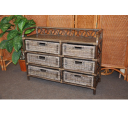 Ratanová komoda 6 zásuvek hnědá