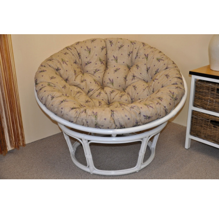 Ratanový papasan 115 cm bílý - polstr levandule