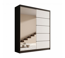 Šatní skříň s posuvnými dveřmi a zrcadlem Nico 180 Černá+Bílá