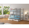 Třílůžková patrová postel s matracemi KARLO Šedá+Bílá