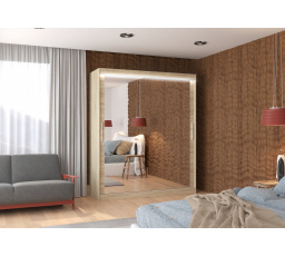 Posuvná skříň se zrcadlem a LED osvětlením ETTORE 180 Sonoma+Sonoma