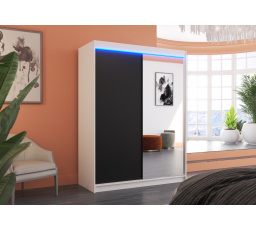 Posuvná skříň se zrcadlem a LED osvětlením JORDI 150 Bílá+Černá