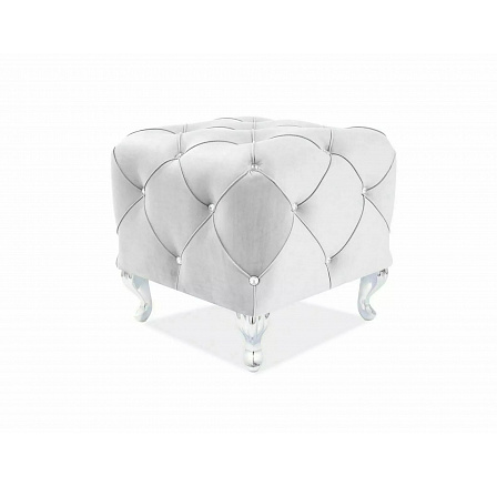 Taburet HESTIA K VELVET, Světle šedý Bluvel 03/Stříbrná Taburet HESTIA K VELVET, Světle šedý Bluvel 03/Stříbrná