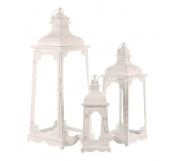 Lucerna kovová - čtyřboká, bílá, cena za sadu 3 ks