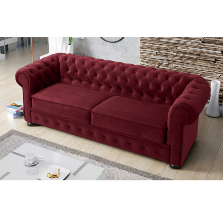 Sofa MANCHESTER III 218 cm - Pohovka s funkcí spaní, odstíny vínové