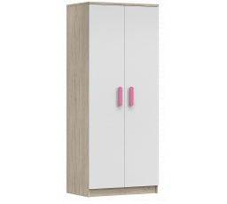 Šatní skříň 2D SMYK III - 06, Dub Sonoma/Bílá/Růžová