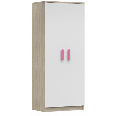Šatní skříň 2D SMYK III - 06, Dub Sonoma/Bílá/Růžová