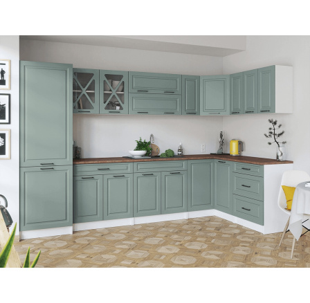 Rohová kuchyňská linka Simea světle zelená Fjord MAT Rohová kuchyňská linka Simea světle zelená Fjord MAT