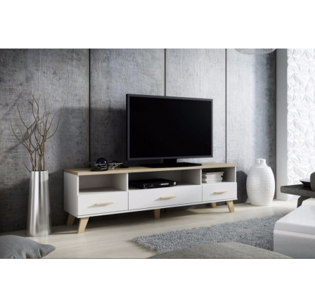 Tv komoda LOTTA RTV 180 3S3K, Bílá/ Dub sonoma