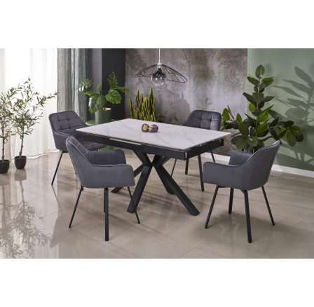 Jídelní stůl PLATAN, efekt bílého mramoru / černá