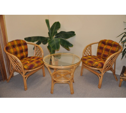 Ratanová sedací souprava Bahama malá medová okrové polstry