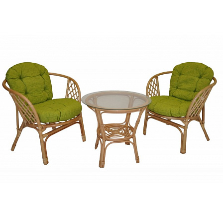 Ratanová sedací souprava Bahama malá medová polstry světle zelený melír PL