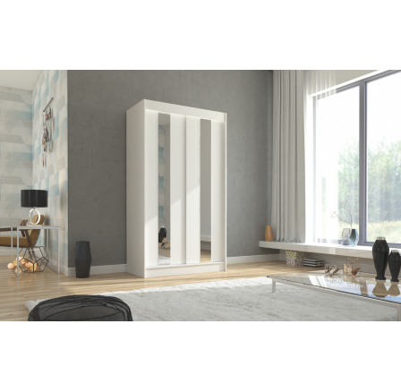 Šatní skříň s posuvnými dveřmi a zrcadlem BALTON 120 Bílá+Bílá Šatní skříň s posuvnými dveřmi a zrcadlem BALTON 120 Bílá+Bílá