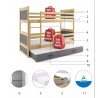 Dětská patrová postel RICO 3 s přistýlkou 90x200 cm, bez matrace, Přírodní/Grafit