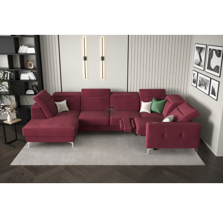 Rohová sedací souprava MALIBU MAX II s funkcí spaní a relaxací 180x350x182 cm - červená , pravá strana
