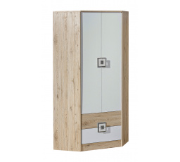 Rohová šatní skříň NICO 02, Světlý Dub/Bílá/Šedá