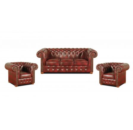 Sedací souprava Chesterfield Classic 3+1+1 kůže bordó