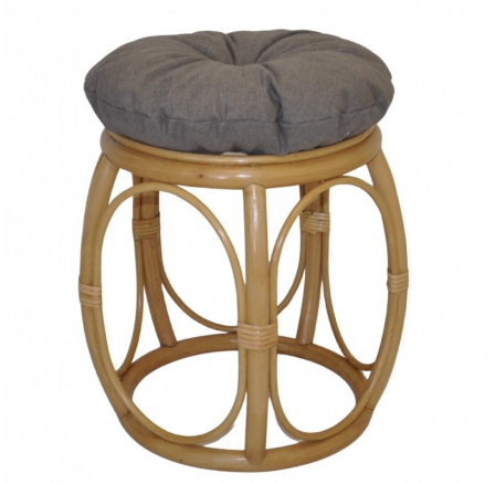 Ratanová taburetka široká medová polstr šedý melír Ratanová taburetka široká medová polstr šedý melír