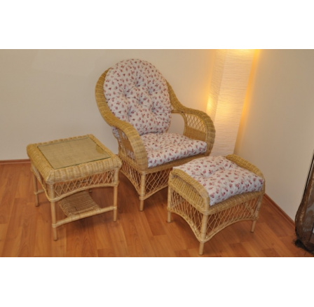 Ratanová sedací souprava Florida pohoda medová - polstry motiv růžičky