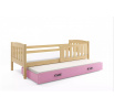 Dětská postel KUBUS s přistýlkou 80x190 cm, bez matrace, Přírodní/Růžová