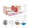 Dětská postel RICO s přistýlkou 90x200 cm, s matracemi, Přírodní/Růžová