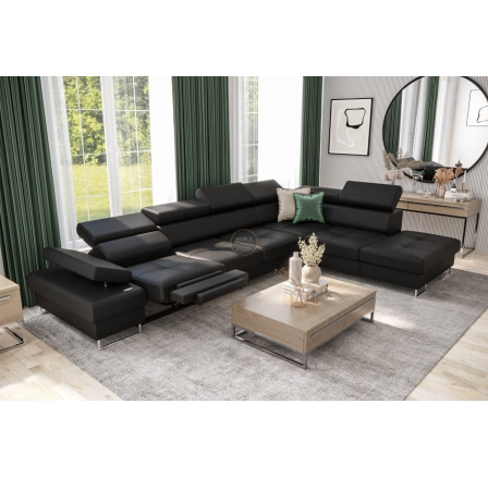 Rohová sedací souprava GALAXY , relax s funkcí spaní 225X350 cm - černá eko kůže, pravá