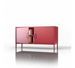 Nízká kovová skříňka na nožkách Moderní červená ROSA 1150 x 595 x 400 mm