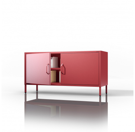 Nízká kovová skříňka na nožkách Moderní červená ROSA 1150 x 595 x 400 mm