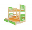 Třílůžková patrová postel s matracemi SORIA Pine+Green